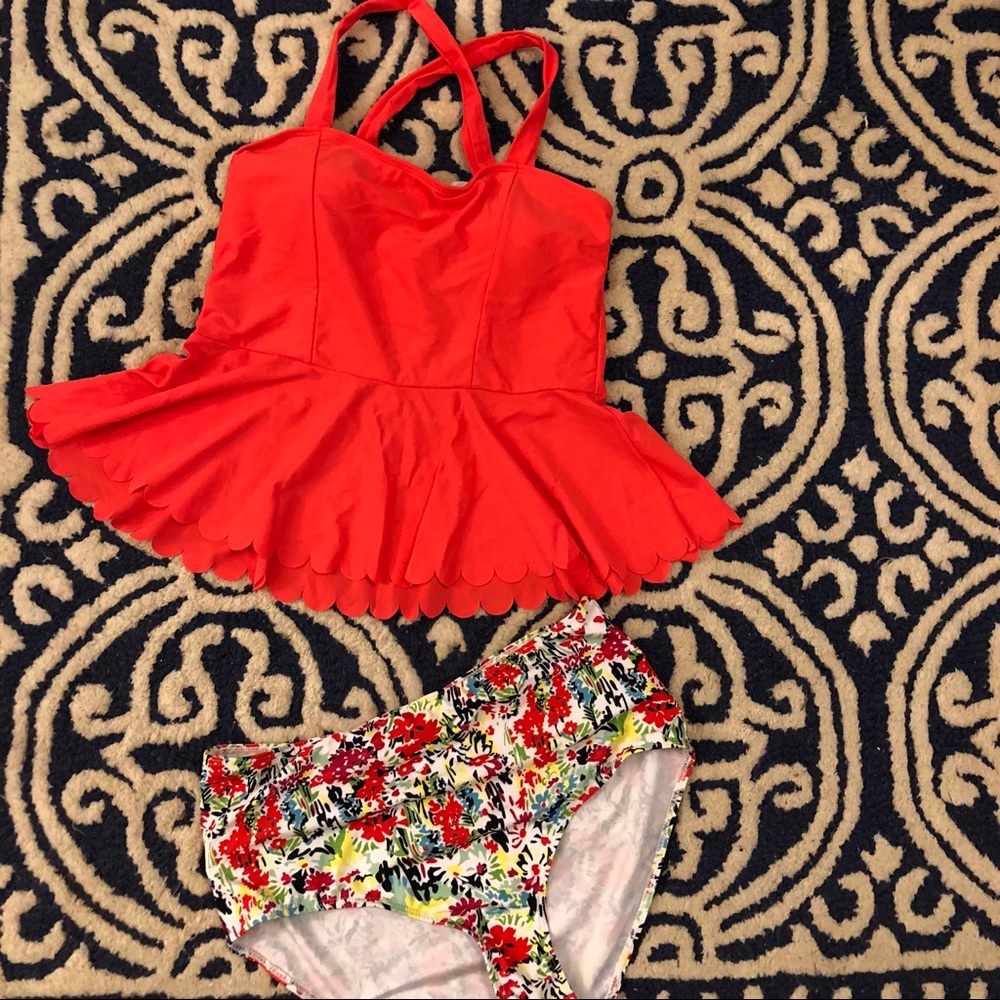 New. High waisted coral tankini.